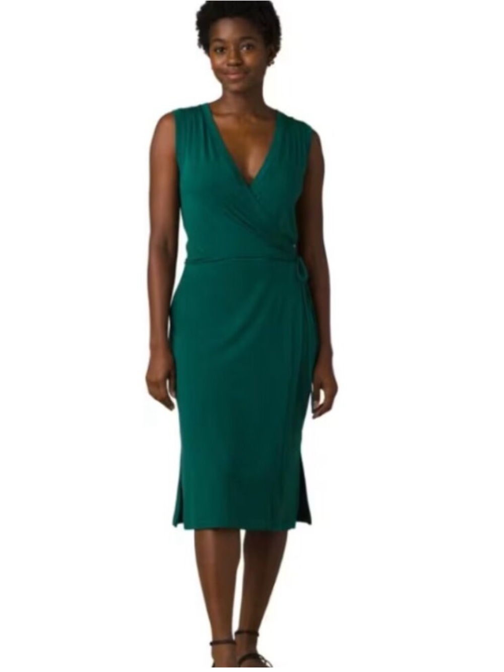 Prana Wrap Dress Women’s Small Blue Green Tank Midi Dress - Picture 3 of 11